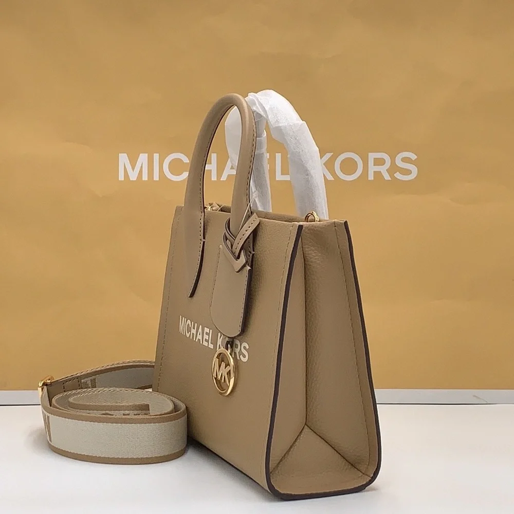Michael Kors Mirella Small Pebbled Leather Crossbody Top Zip XBODY Bag Camel NWT - Picture 7 of 16